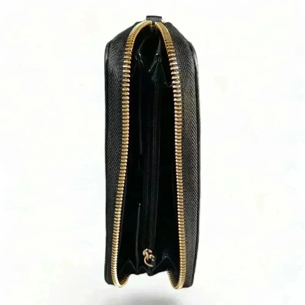 Michael Kors Zip Around Wallet Wristlet Black Leather Gold Logo